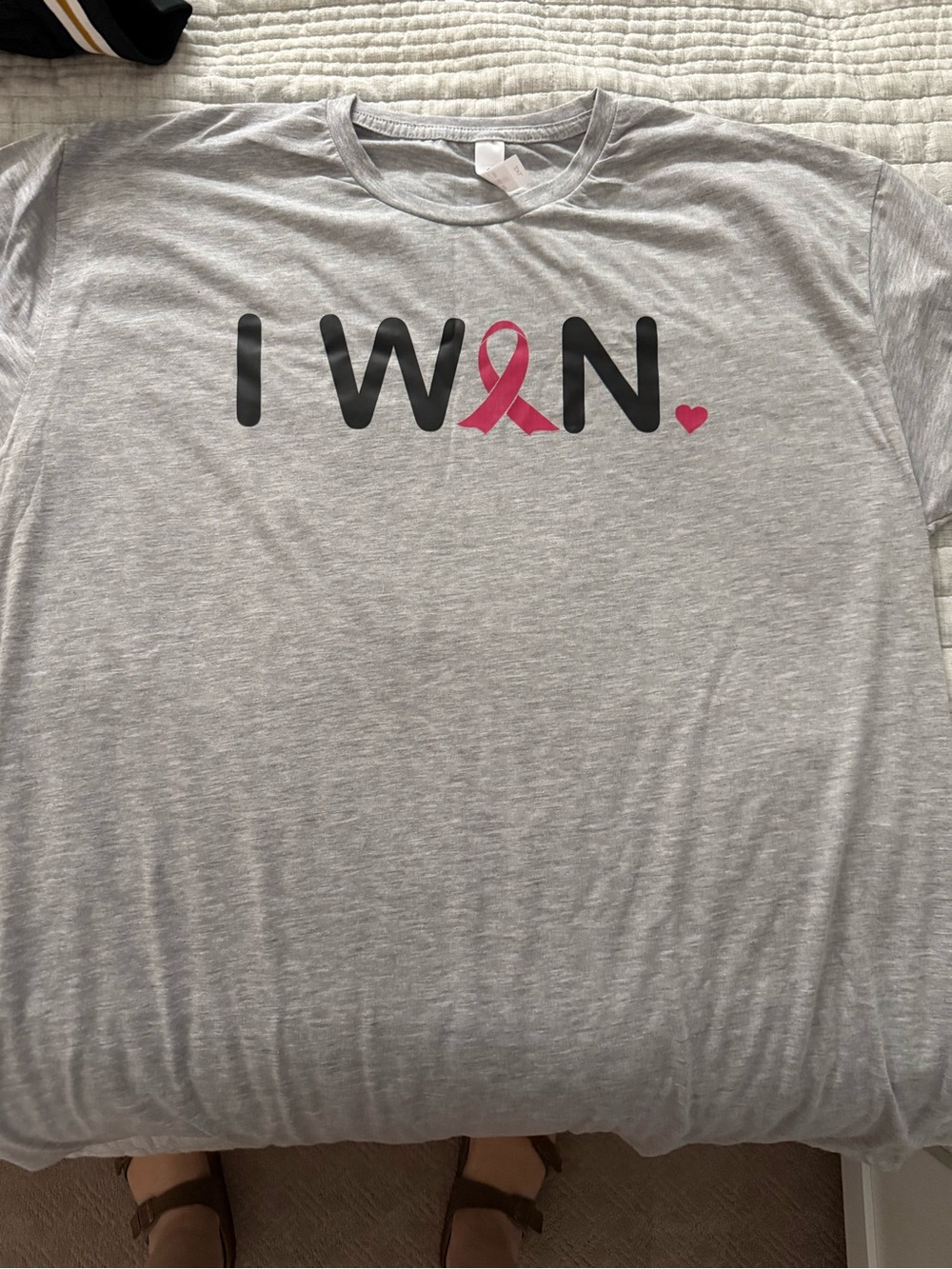 Gray "I WON" Breast Cancer Awareness Tee with Pink Ribbon